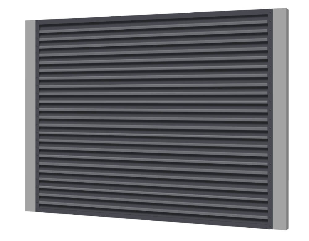Секция забора жалюзи из ламелей жалюзи ЭКО-Z RAL7024 Серый Графит с металлическими столбами
