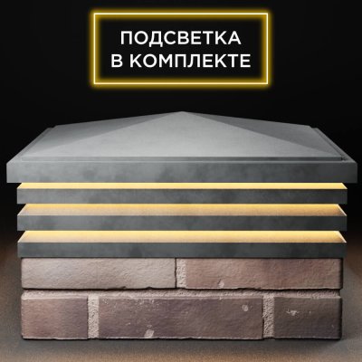 Колпак Бона Серый с посадкой 2х2 кирпича (513х513мм) с подсветкой фото 1