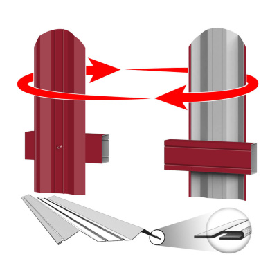 Штакетник металлический ЭКО М-образный 95мм RAL3003 Рубин фото крепления