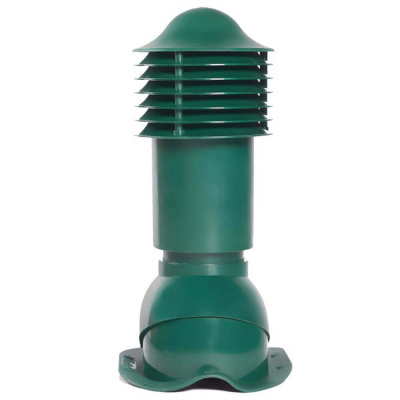 Труба вентиляционная VIOTTO d150мм h650мм для металлочерепицы RAL6005 зеленый мох утепленная вид спереди
