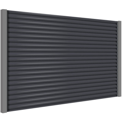 Секция забора жалюзи из ламелей еврожалюзи RAL7024 Серый Графит с металлическими столбами
