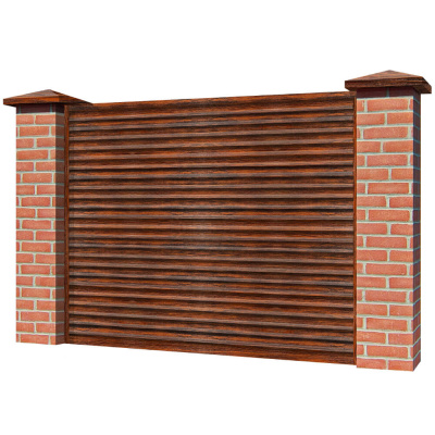 Забор жалюзи ЭКО-Z Темный Дуб 3D Принтек односторонний на кирпичных столбах